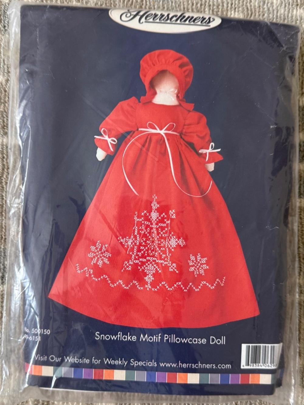 Snowflake Motif Pillowcase Doll Cross Stitch Embroidery Craft Kit Herrschners